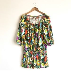 Trina Turk Floral Neck Tie Tunic Sz M